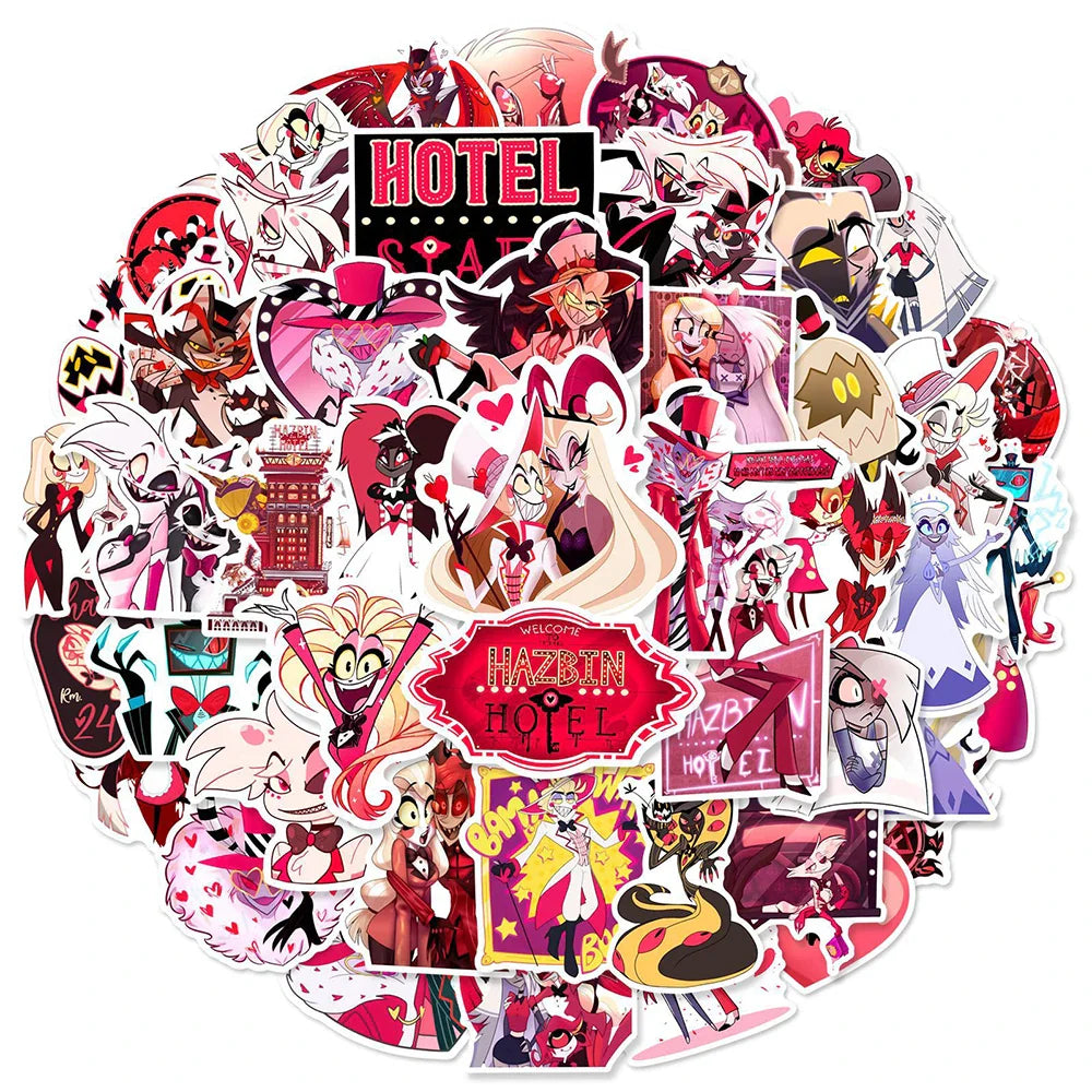 Hazbin Hotel Helluva Boss Stickers 10/30/56pcs Anime Decals for Laptop, Helmet, Fridge, Notebook, Skateboard, Car