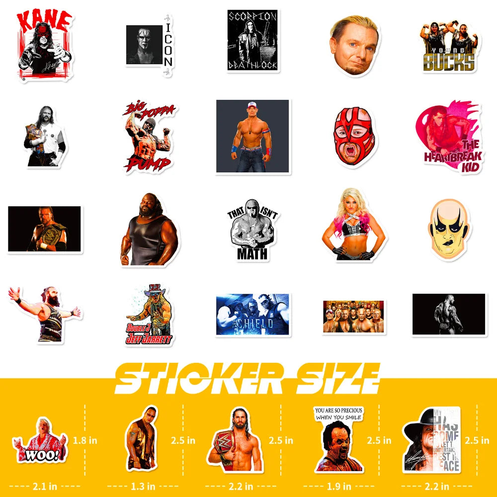 10/50pcs WWE Stationery Sticker For Car Laptop PVC Backpack Home Decal Pad Waterproof Classic Toys Gifts