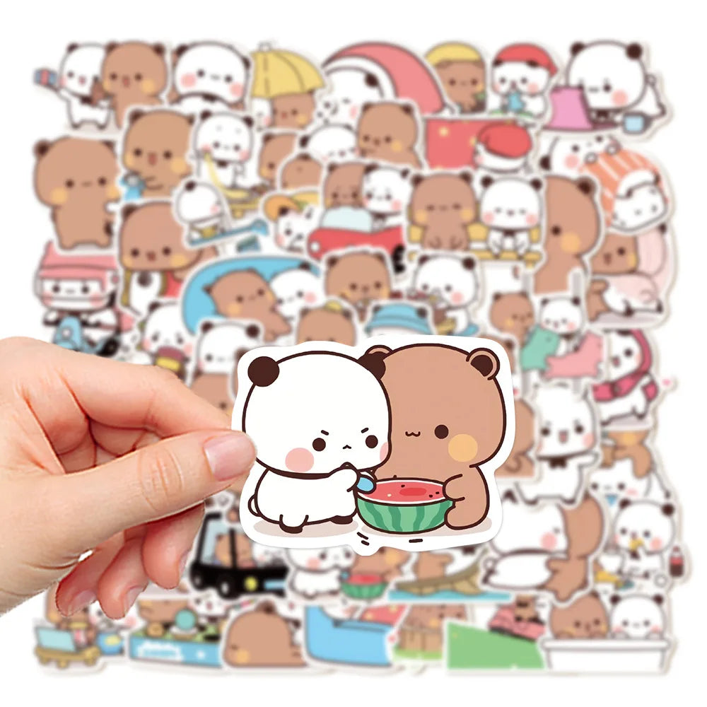 50sheets/set Bear Cute Bear and Panda Stickers PVC Waterproof Cartoon Bear and Panda Stickers Cartoon Panda Bubu Dudu Stickers