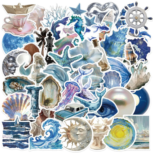 Blue Ocean Sea World Stickers - 10/25/50pcs for DIY Notebook Laptop Phone Suitcase Kids Toy Decals Helmet