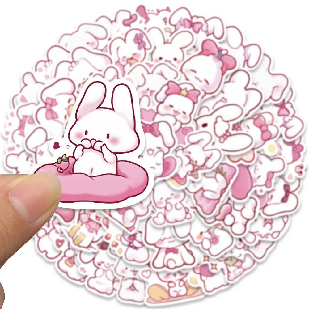 50pcs Cute Cartoon Pink Rabbits Stickers Pack For Skateboard Luggage Laptop Guitar Waterproof Graffiti Bicycle Phone Decals