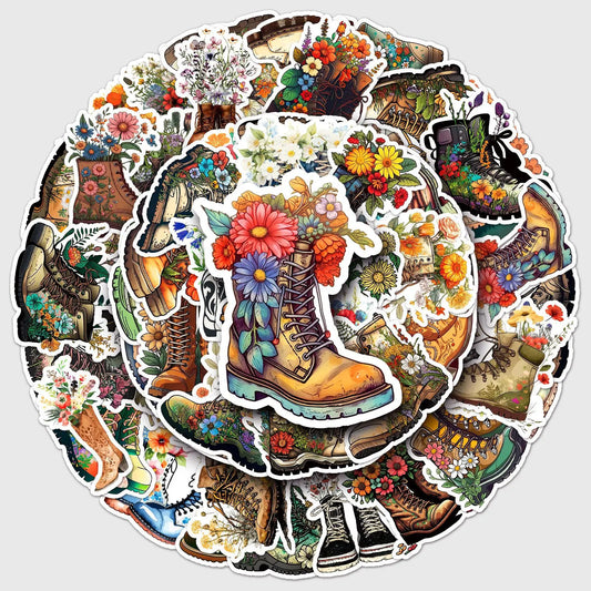 Cool Dream Boots Flower Art Stickers - 10/30/50PCS for Phone, Laptop, Luggage, Skateboard, Kids Gift