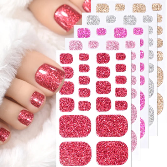 Pink Red Glitter Toenail Stickers - Adhesive Nail Strips