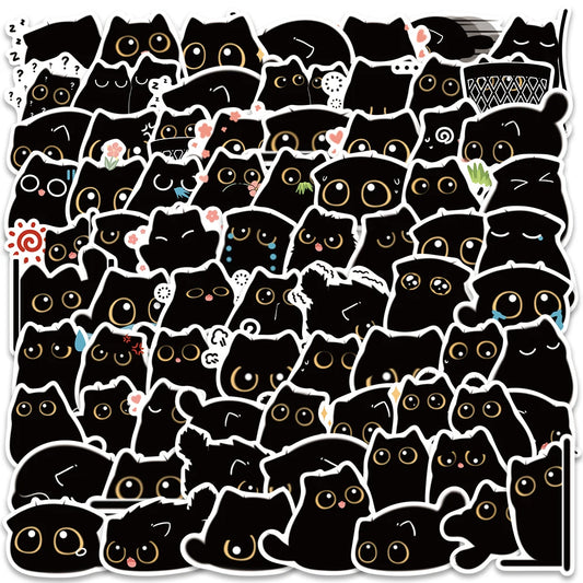 40/80PCS Kawaii Black Cat Stickers for Luggage, Laptop, Motorcycle, Scrapbook, Decals