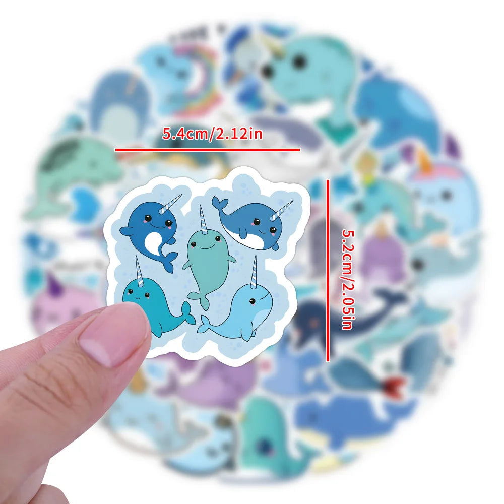 10/30/60PCS Cute Narwhal Stickers Kawaii Marine Organism Decals Cartoon stickers Toy DIY Scrapbook Luggage Guitar Car Bike Toy