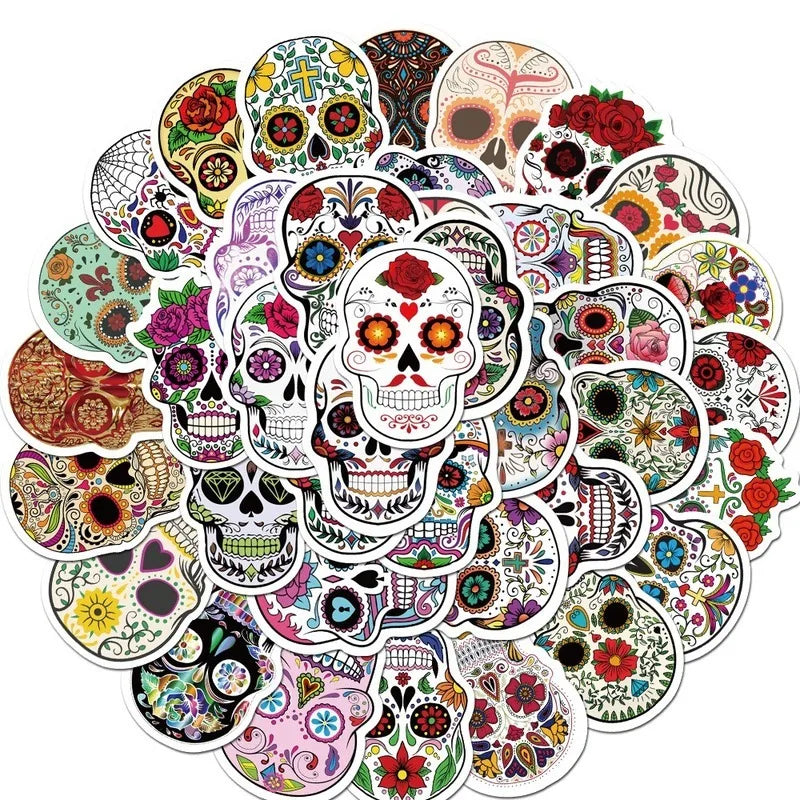 50pcs Mexican Calaver Sugar Skull Graffiti Sticker DIY Skateboard Laptop Luggage Decals Car Styling Anime Kids Toy Sticker