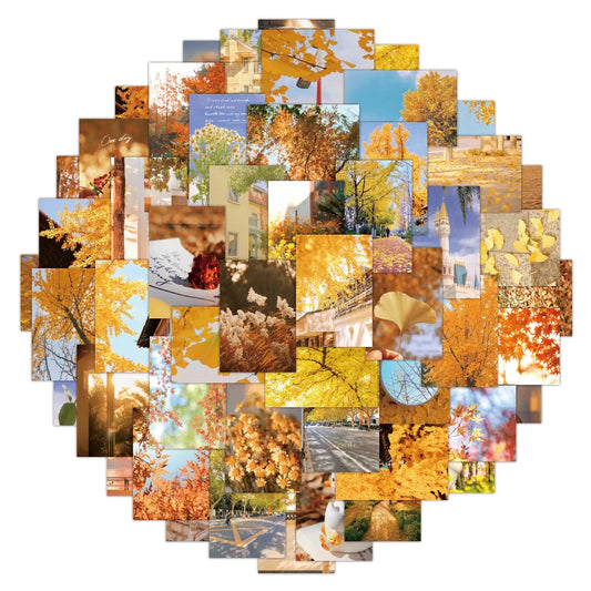 Autumn Leaves Stickers Set - Aesthetic Yellow Decals for DIY Scrapbook, Phone, Laptop, Kids Toys