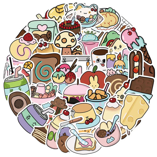 Cartoon Food Stickers 10/30/50pcs for Suitcase, Skateboard, Laptop, Phone, Car