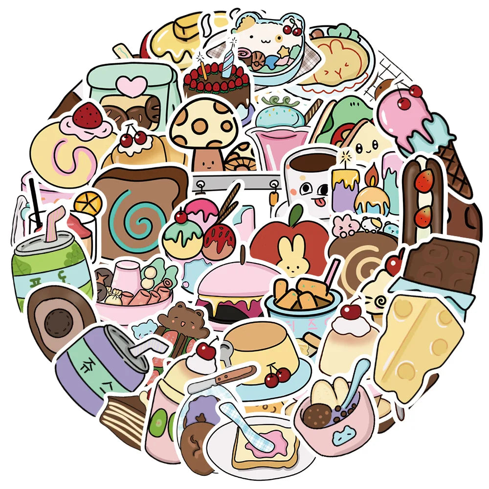 Cartoon Food Stickers 10/30/50pcs for Suitcase, Skateboard, Laptop, Phone, Car