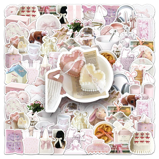 Cute Bow Pink Cartoon Stickers Pack - Laptop Phone Skateboard DIY Decals