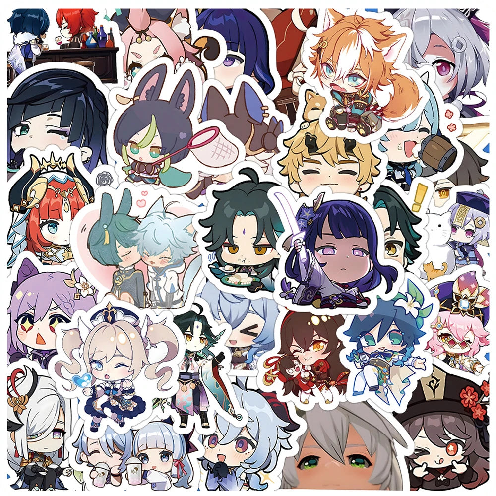 Genshin Impact Cartoon Stickers 10/30/60pcs Anime Game Decals Waterproof for Laptop, Motorcycle, Phone