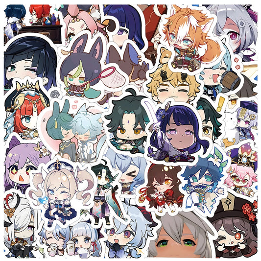 Genshin Impact Cartoon Stickers 10/30/60pcs Anime Game Decals Waterproof for Laptop, Motorcycle, Phone
