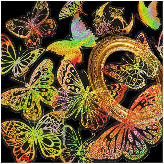 100pcs Cute Holographic Laser Butterfly Cartoon Stickers Animal Decals Laptop Notebook Phone Diary Decoration Sticker Kids Toys