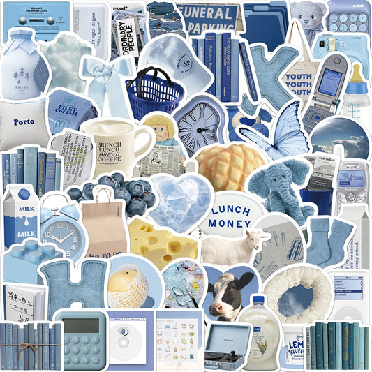 Blue Cartoon Stickers Set for Notebook, Phone, Fridge, Guitar, Skateboard, Car, Kids Toys