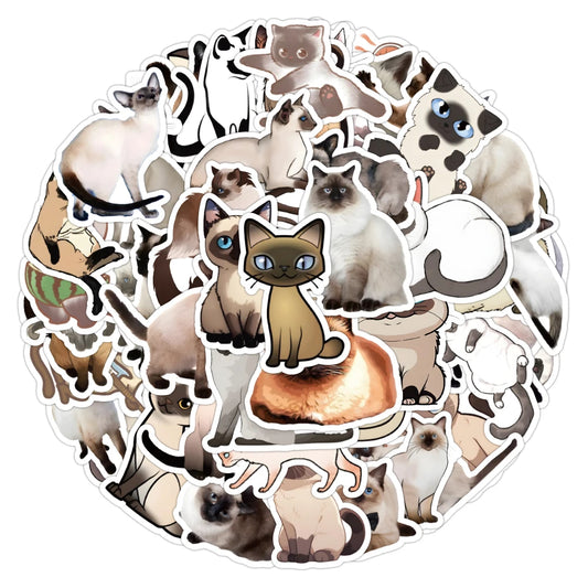 Siamese Cat Cartoon Stickers for Laptop, Skateboard, Fridge, Car, Kids Gift