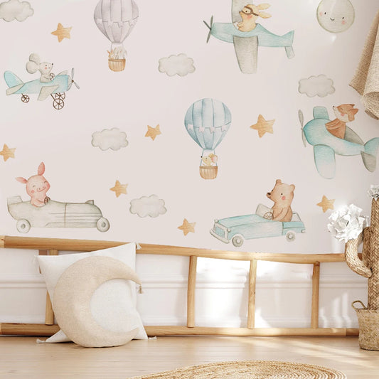 Cute Animal Airplane Star Wall Stickers Removable Decals for Bedroom Nursery Decor