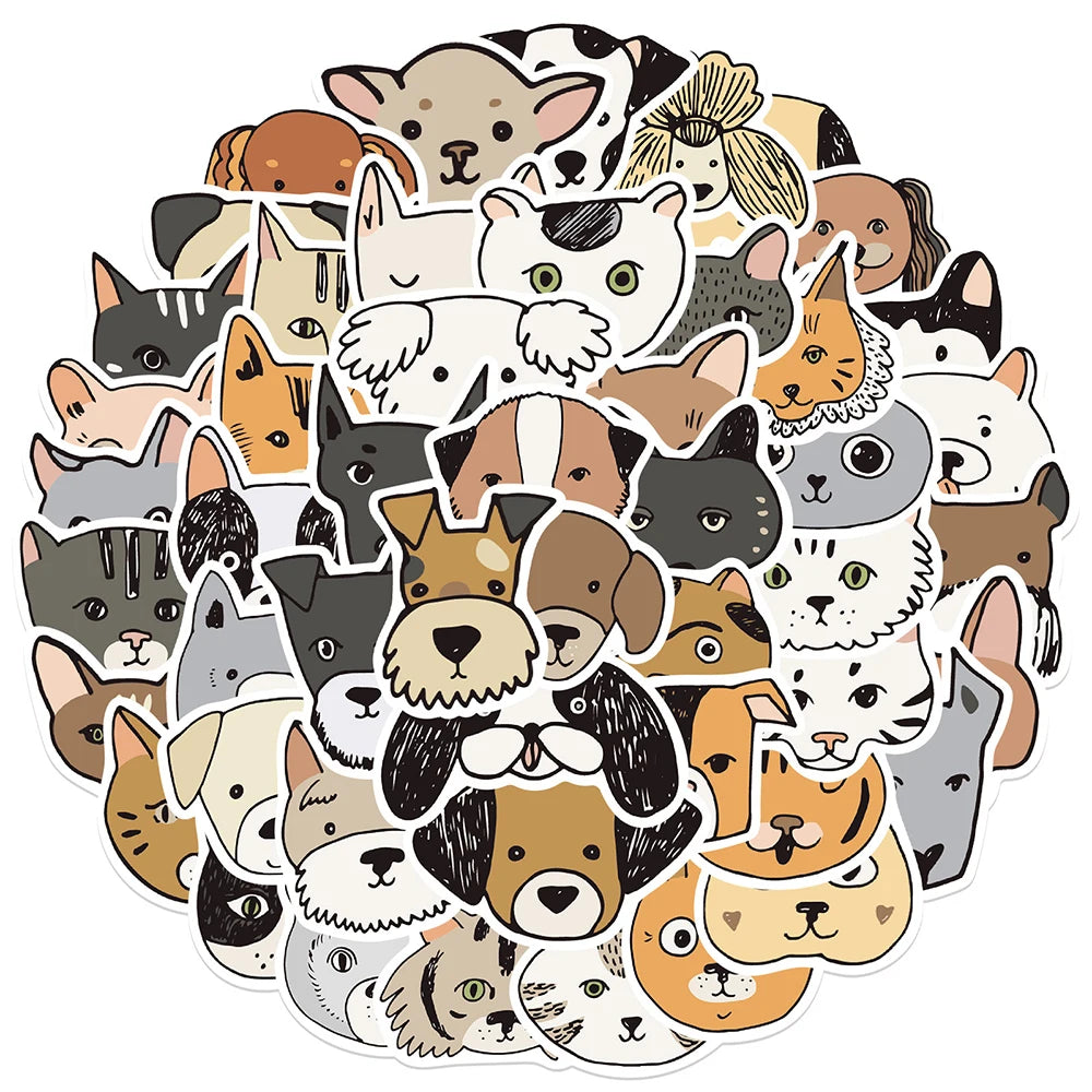 Cute Animal Cartoon Stickers: Cat Dog Decals for Bike, Luggage, Laptop, Guitar - Waterproof, Graffiti, DIY (10/30/50PCS)