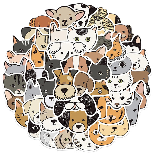 Cute Animal Cartoon Stickers: Cat Dog Decals for Bike, Luggage, Laptop, Guitar - Waterproof, Graffiti, DIY (10/30/50PCS)