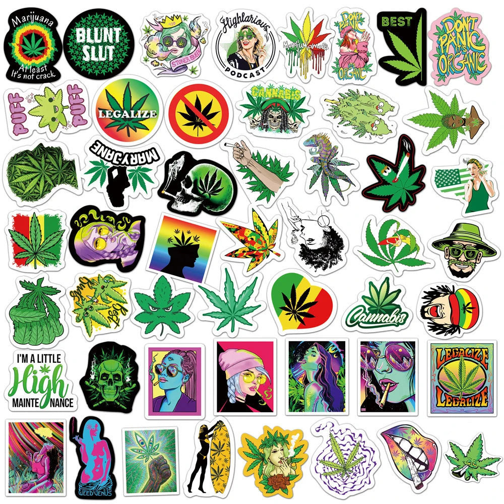 10/30/50/100PCS Funny Characters Leaves Weed Smoking Stickers Cool Waterproof Graffiti Decal For Skateboard Phone Motorcycle Car