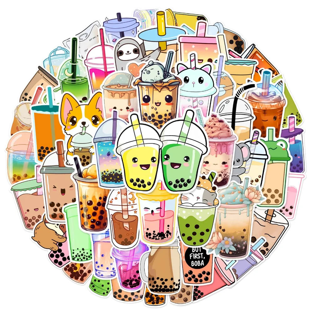 10/50Pcs Pearl Milk Tea Drink Cup Graffiti Stickers for DIY Scrapbook Suitcase Water Bottle Phone Laptop Guitar Kids Toy