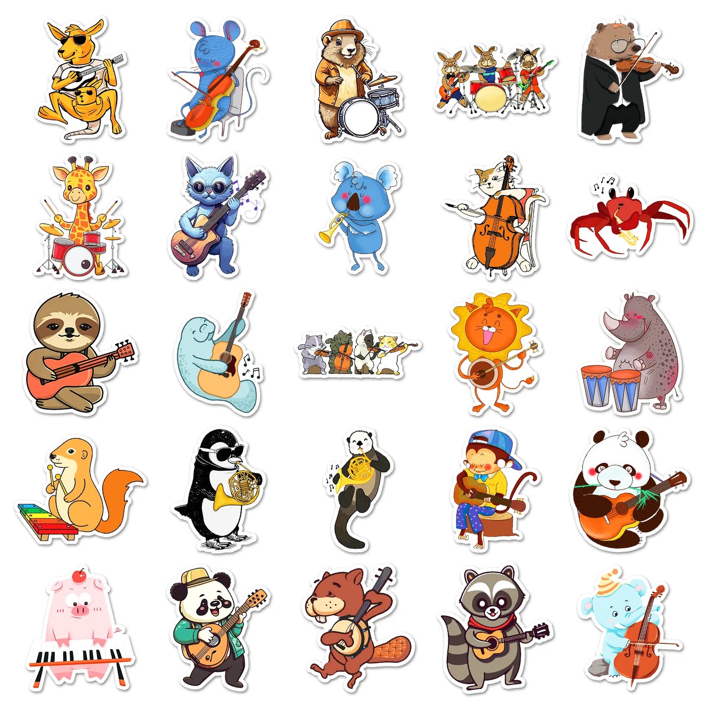 10/30/50PCS Cartoon Animal Concert Stickers Musical Instrument Guitar Graffiti DIY Car Bicycle Laptop Phone Diary Album Ornament