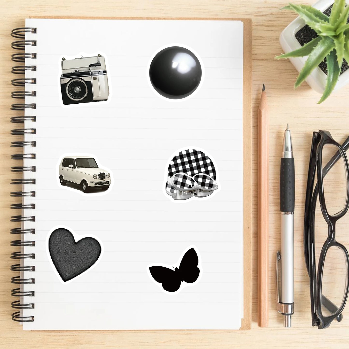 100PCS Ins Style Black White Simple Sticker Cute Decoration DIY Phone Notebook Guitar Suitcase Laptop Fridge Kids Gifts