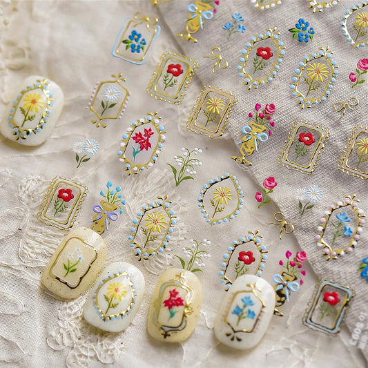 Retro Flower Nail Art Stickers: Daisy, Rose, Lily Decals