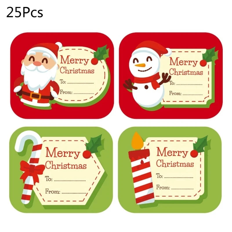 100pcs Merry Christmas Stickers Writable Name Tags Xmas Sticker Write On Labels Holiday Present DIY Gift Box Baking Card