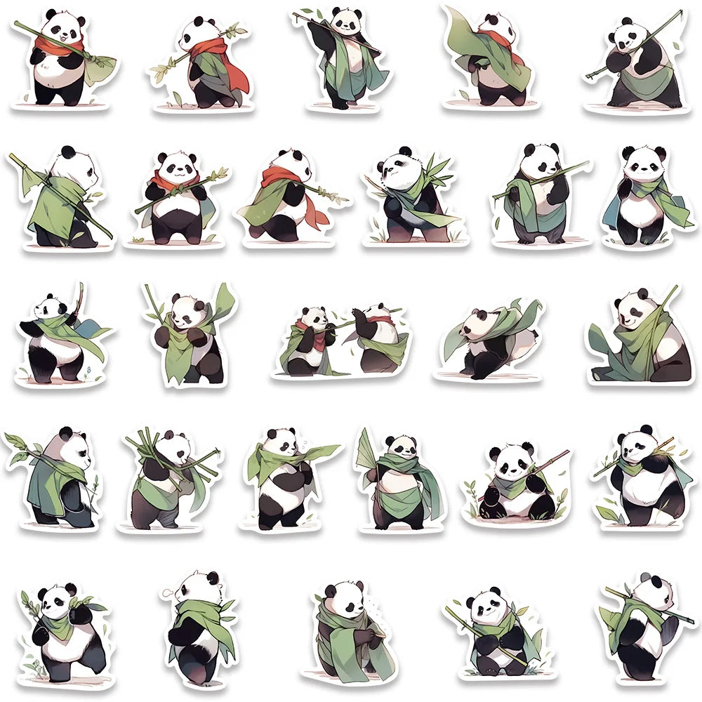 54pcs Cartoon Master Panda Animal Stickers For Laptop Guitar Phone Luggage Decor Waterproof Graffiti Bicycle Car Vinyl Decals