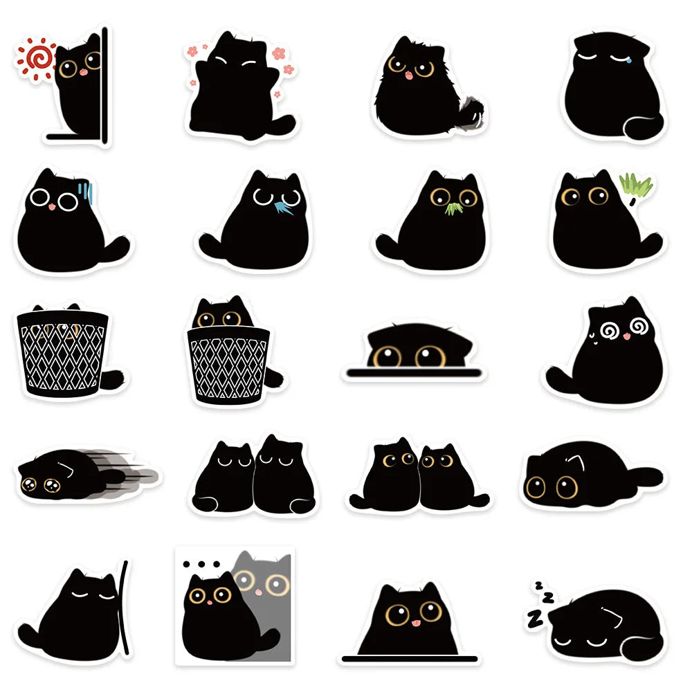 10/40/80PCS Cute Briquette Black Cat Stickers Kawaii Kitten Decals DIY Scrapbook Phone Laptop Suitcase Fridge Bike Kids Sticker