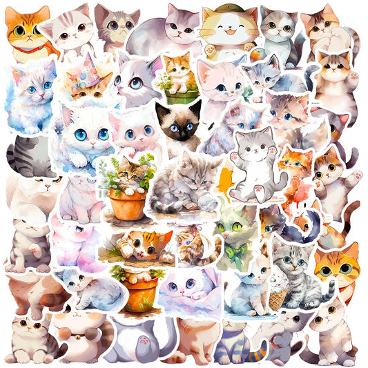 Cute Cat Cartoon Stickers - 10/30/50pcs Animal Decals for Laptop, Phone, Guitar, Fridge, Kids Toy