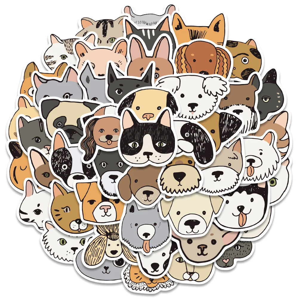 50pcs Cute Aesthetic Cartoon Cats and Dogs Animals Graffiti Stickers For Phone Laptop Fridge Cup Waterproof Decals Kids Toy