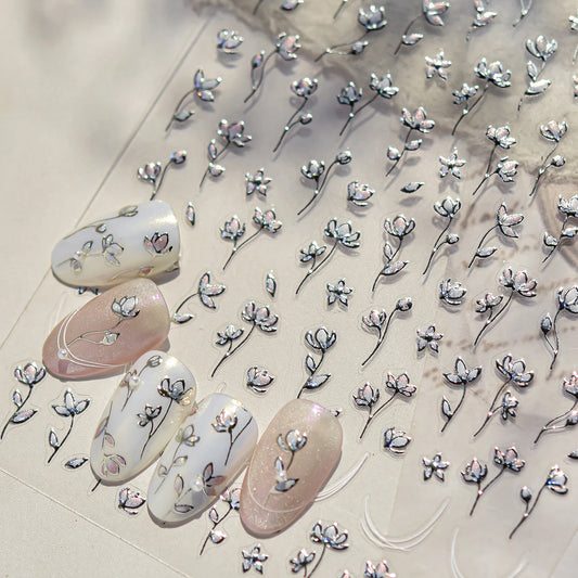 Silver Magnolia Lotus Nail Art Stickers Decals