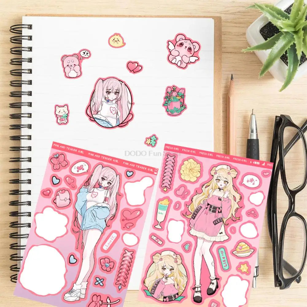 8PCS Korean Version Sweet Cool Cartoon Sticker DIY Character Decoration Scrapbook Notebook Laptop Material Hand Account Decal