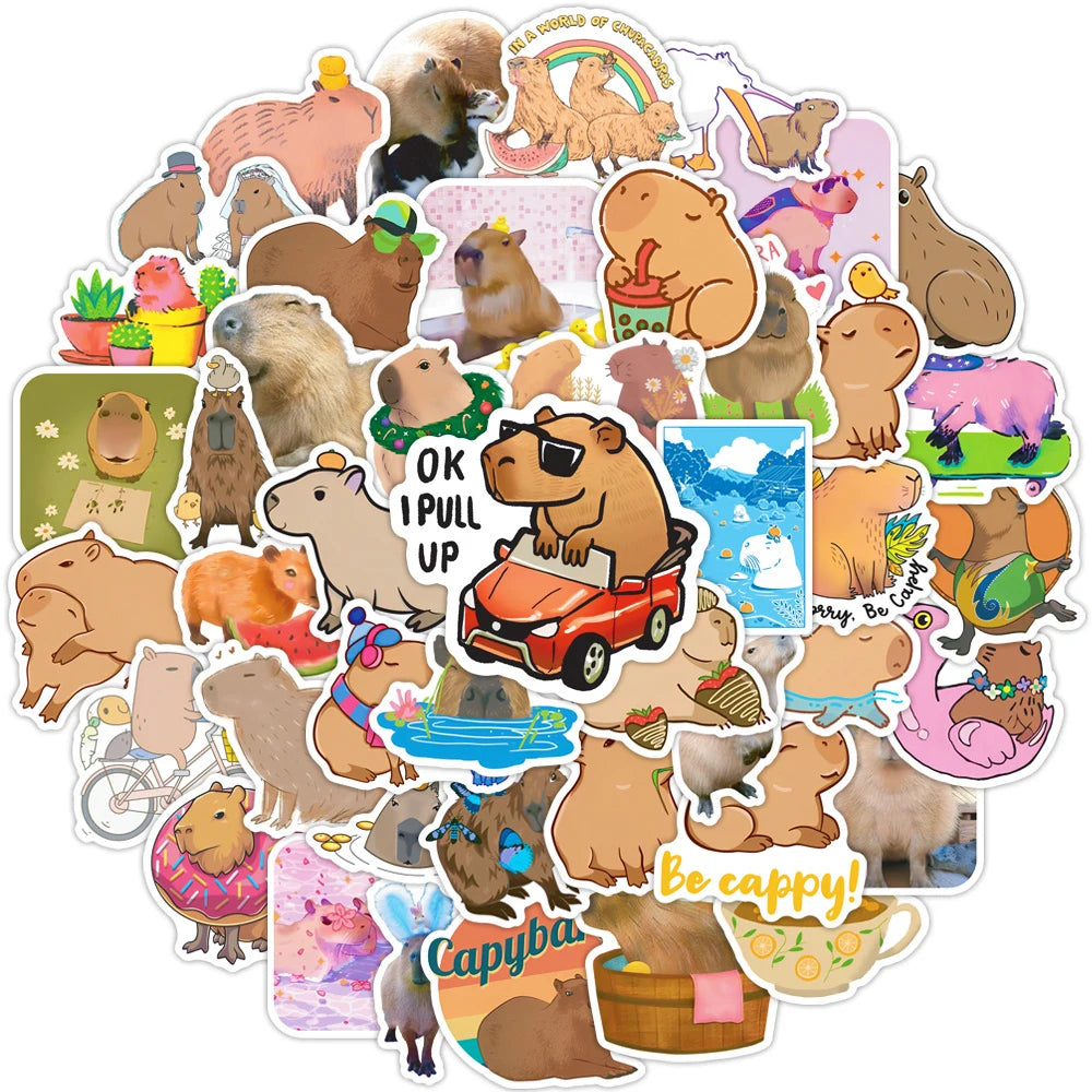 10/30/50pcs Cute Cartoon Capybara Graffiti Stickers Aesthetic Decals Decoration Laptop Notebook Phone Diary Stationery Sticker