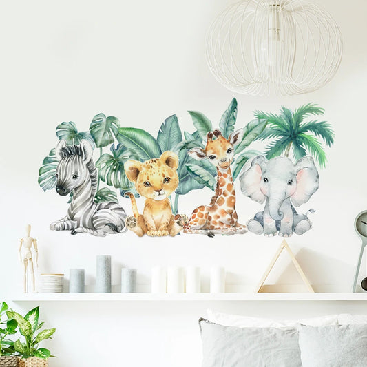 Cute Elephant Giraffe Zebra Jungle Watercolor Wall Stickers Nursery Decor