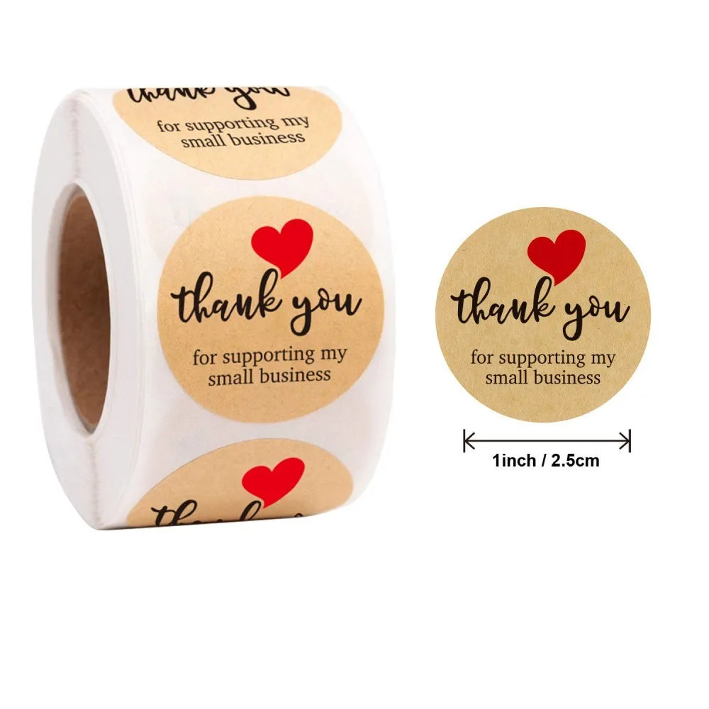 50-500Pcs 1Inch Kraft Paper Heart Thank You Label Stickers for Gift Card Package Party Wrapping Baking Small Business Stickers