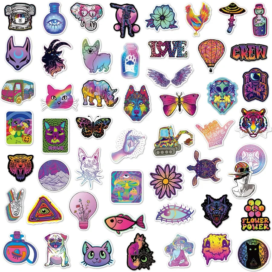 120 PCS Cartoon Psychedelic Stickers for Laptop Skateboard Motorcycles Bike Cars Fridge Waterproof Trippy Stickers for Kid