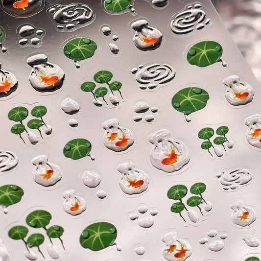 Goldfish Lotus Pond Nail Art Stickers Decals