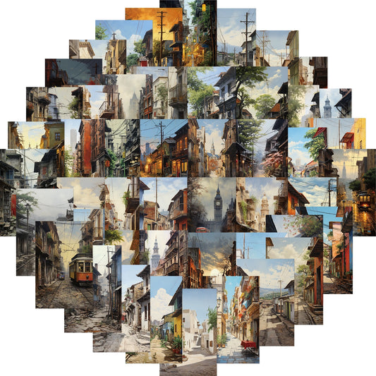 50pcs Retro City Street Stickers for Guitar, Bike, Laptop