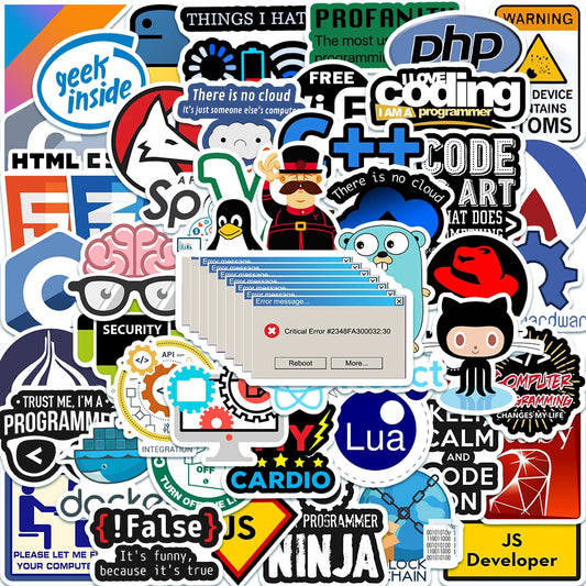 50PCS Geek Java Code Stickers for Laptop, Motorcycle, Luggage, Fridge - Waterproof DIY Decals