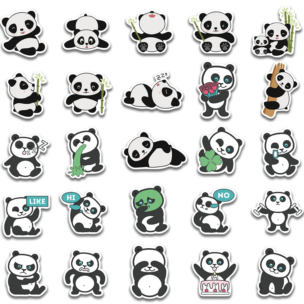 50pcs Cute Cartoon Panda Animals Stickers Kids Toy Vinyl Waterproof Graffiti Guitar Laotop Phone Luggage Sticker Decals