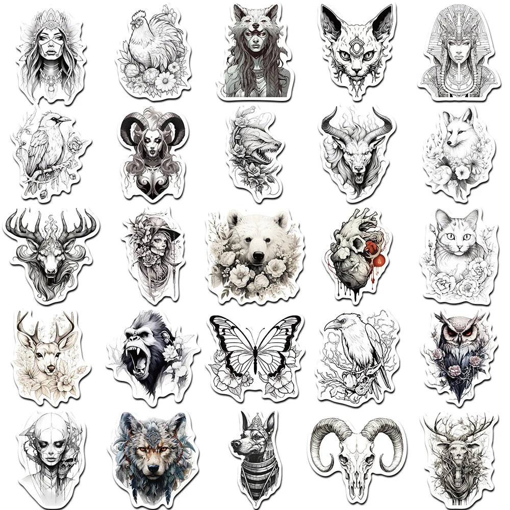 10/30/50pcs Black and white animal aesthetic decoration Sticker For Snowboard Laptop Luggage Car Fridge DIY Styling Vinyl
