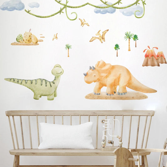 Watercolor Triceratops Dinosaur Wall Stickers for Kids Room Decor Removable PVC Decals