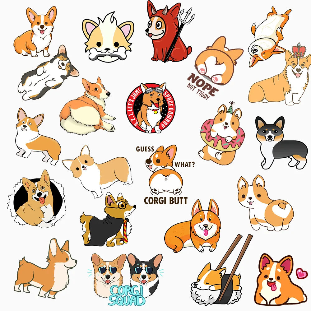 50 pcs/pack Kawaii Corgi Waterproof PVC Journal Decorative Stationery Craft Stickers Scrapbooking DIY Diary Album Stick Label