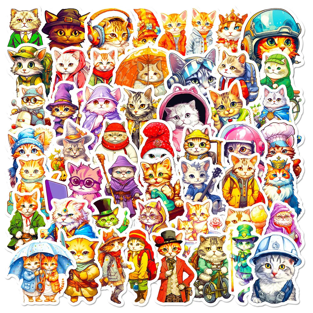 Cartoon Cat Stickers for Laptop, Suitcase, Phone, Scrapbook, Kids Toys (10/30/50pcs)