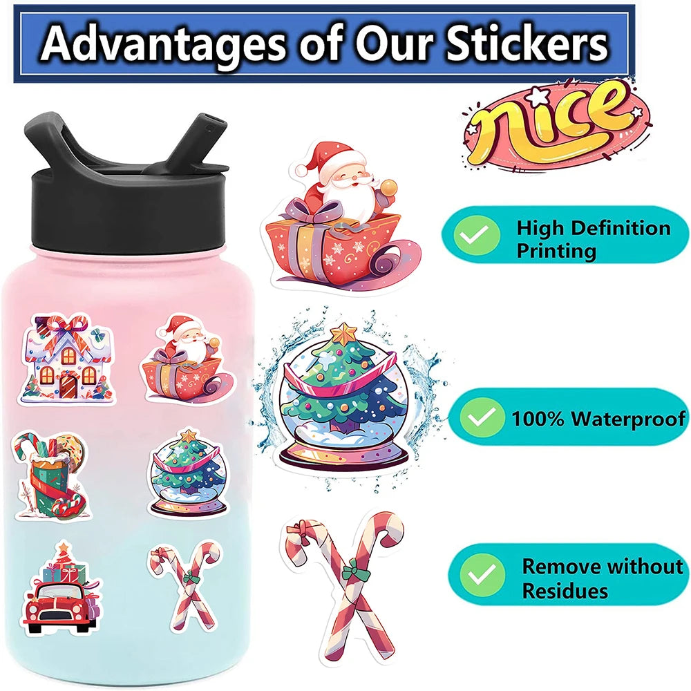 10/30/50PCS Cute Christmas Cartoon Stickers Santa Claus Decals Toys DIY Skateboard Fridge Phone Funny Waterproof Graffiti Gift