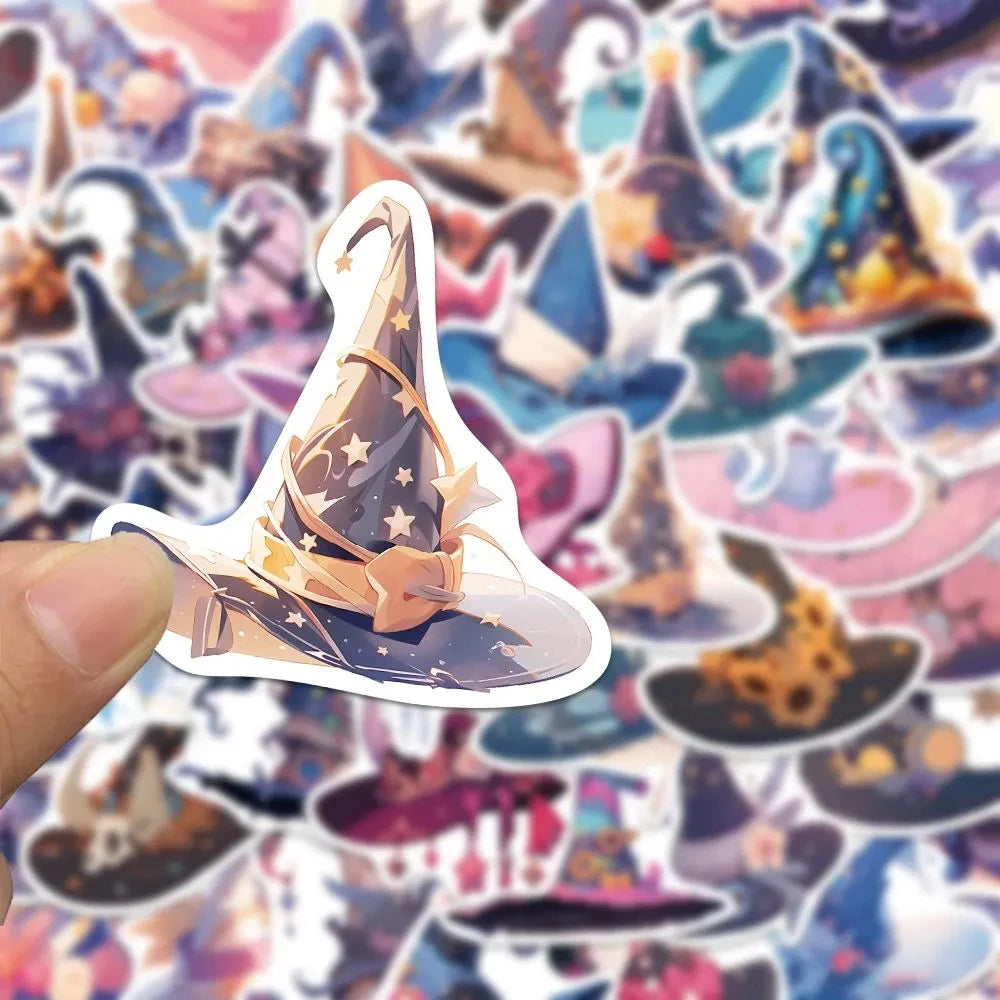 10/30/50pcs Cartoon Magic Witch Hat Cute Stickers Aesthetic Decals DIY Fridge Laptop Phone Suitcase Decoration Sticker Kids Toys