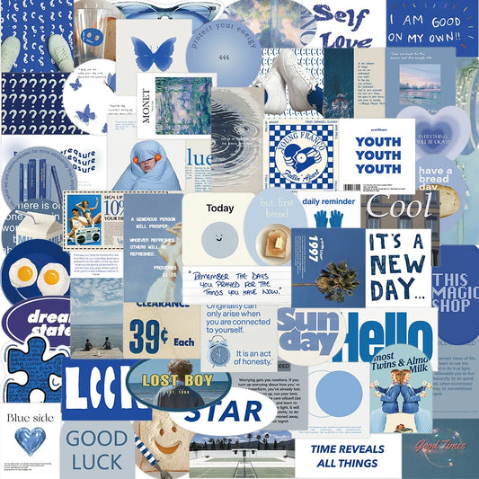 Fresh Blue Stickers Aesthetic Graffiti Decals DIY Skateboard Scrapbook Fridge Guitar Bike Toys