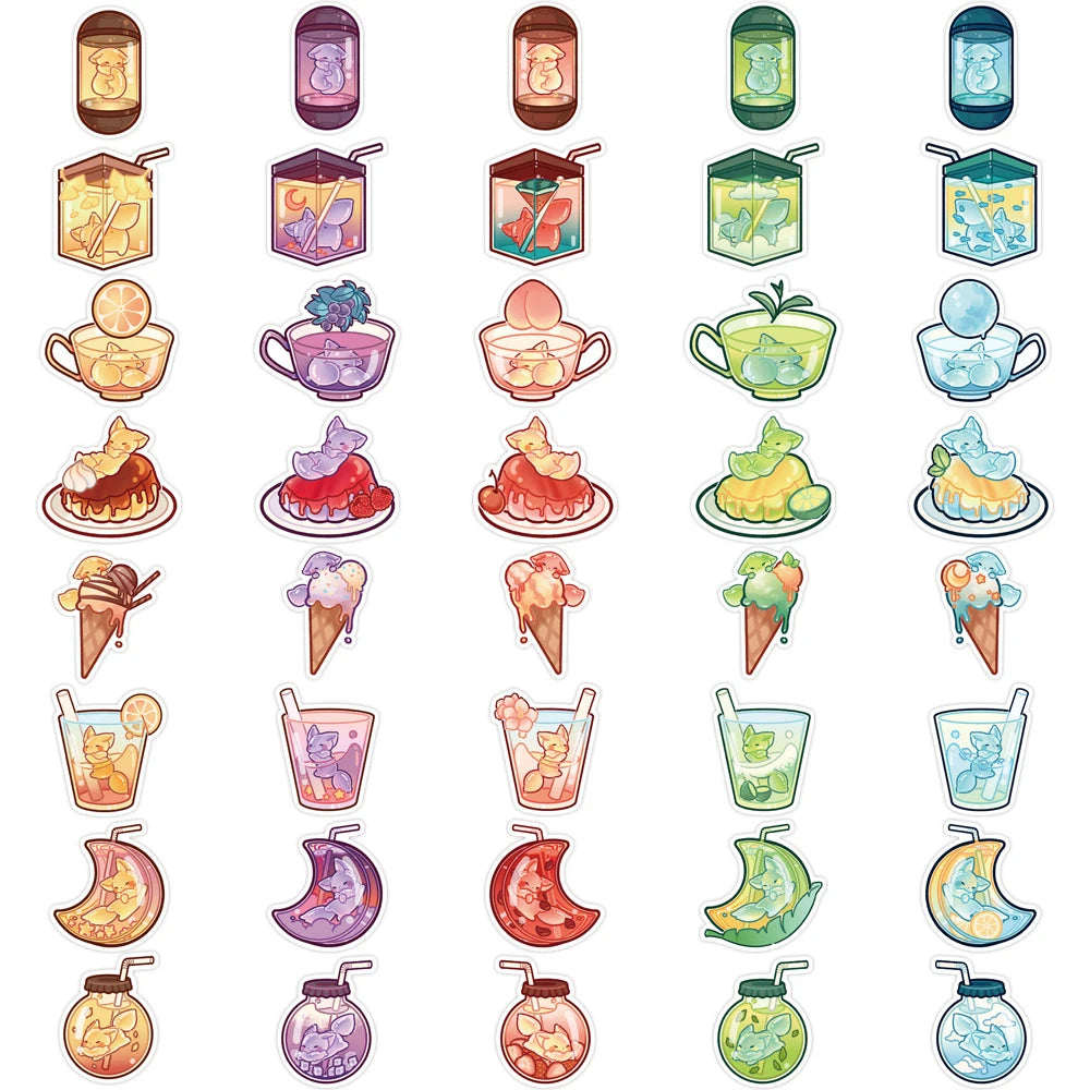 10/20/40pcs Cute Animal Fox Drink Combo Sticker Packs